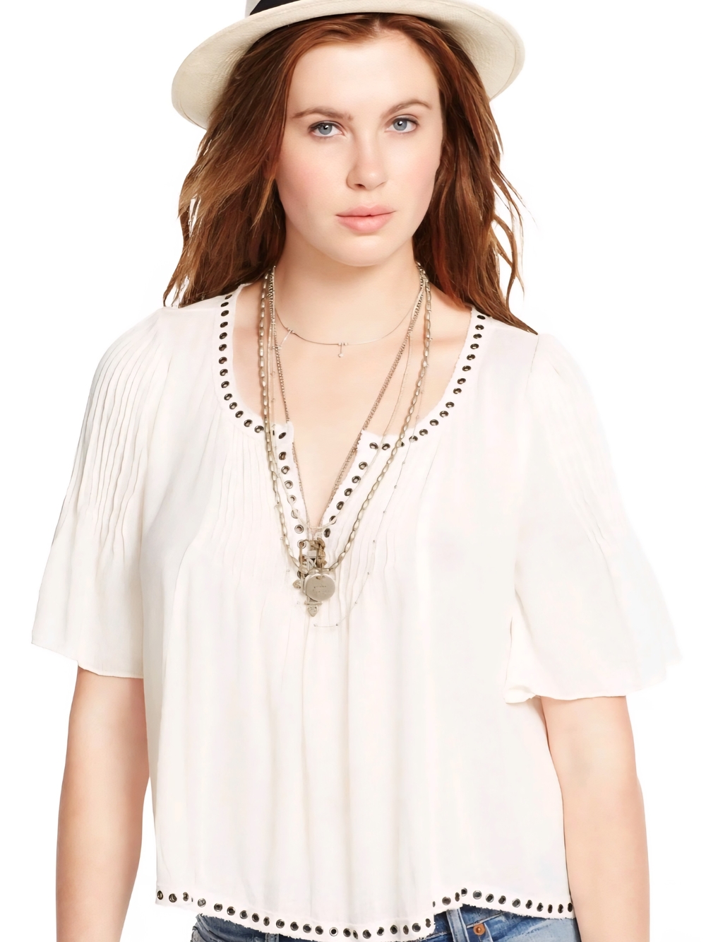 Ralph Lauren Cream Eyelet-Trim Peasant Blouse
